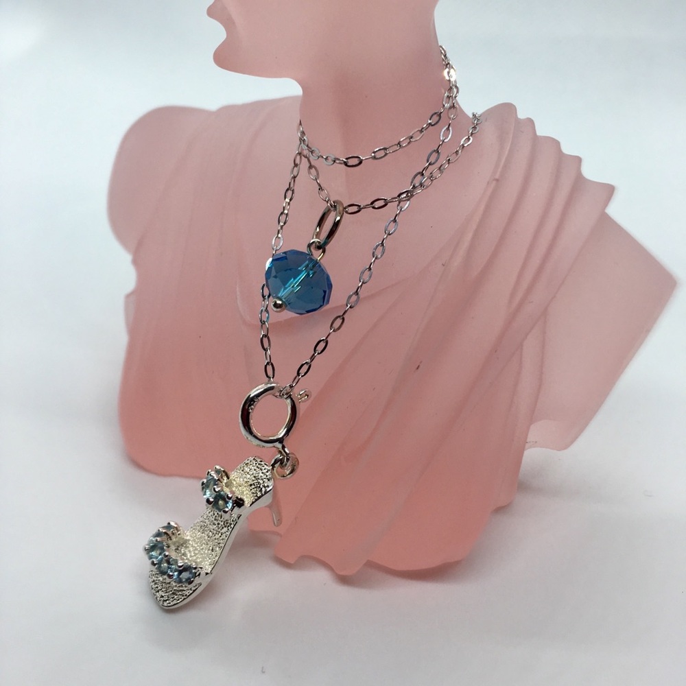 March birth stone aqua cz /crystal silver necklace